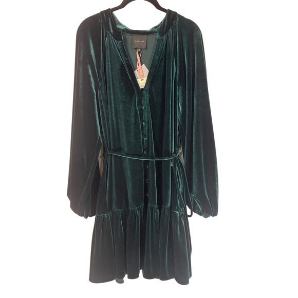 Alex Marie NEW Emerald Green Velvet Button Front Tiered Midi Dress Size 10 - Picture 2 of 9